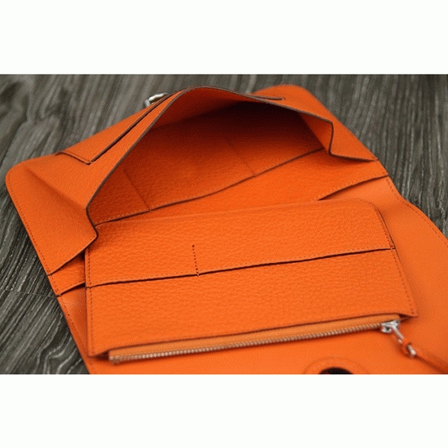 Orange knockoff designer Hermes Dogon combine wallet