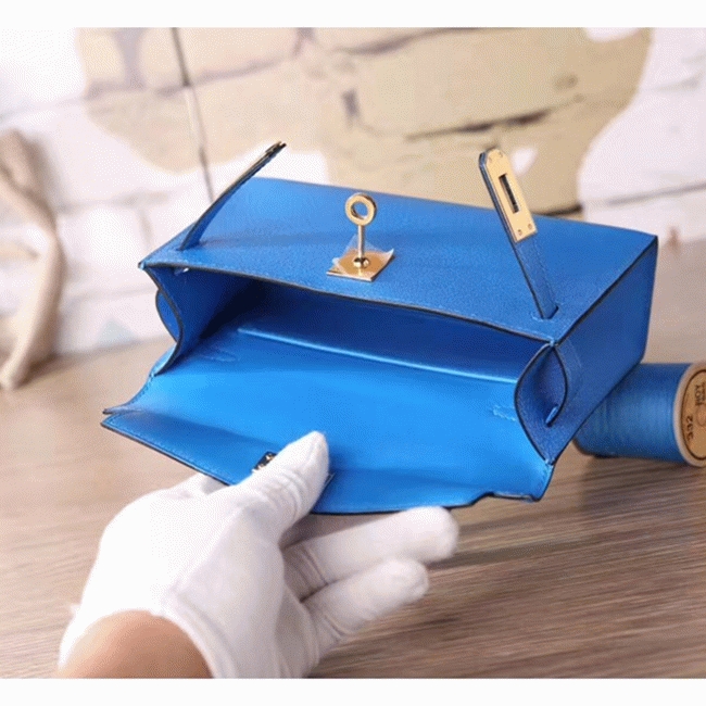 Blue Hydra Chevre Replica Hermes Kelly 20cm Petite Handbag