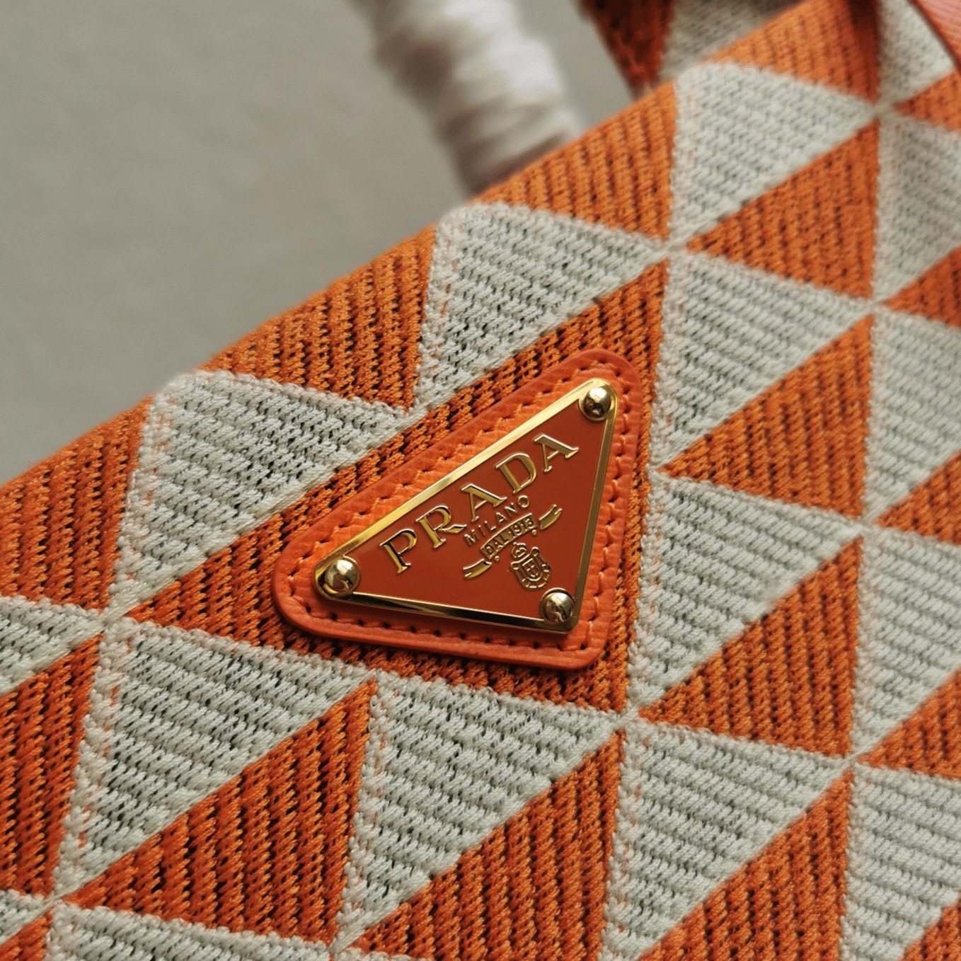 Prada Symbole Large Bag Imitation in Orange/White Jacquard Fabric