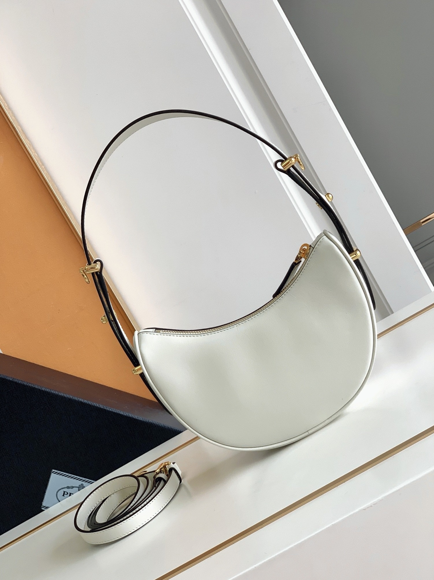 White Prada Arque Mini Shoulder Bag Fake