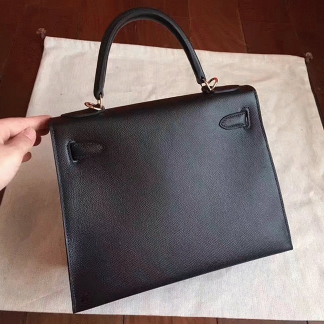 Black Epsom Fake Hermes Kelly Sellier 28cm Stylish Handbag