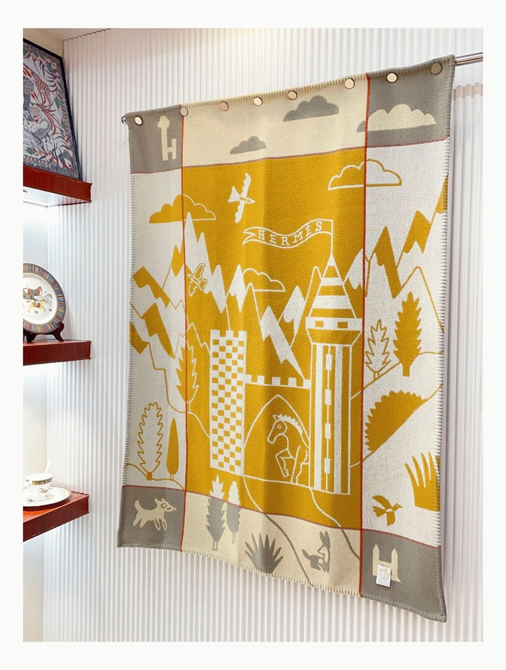 Replica Hermes Avalon Epopee blanket in jaune wool and cashmere