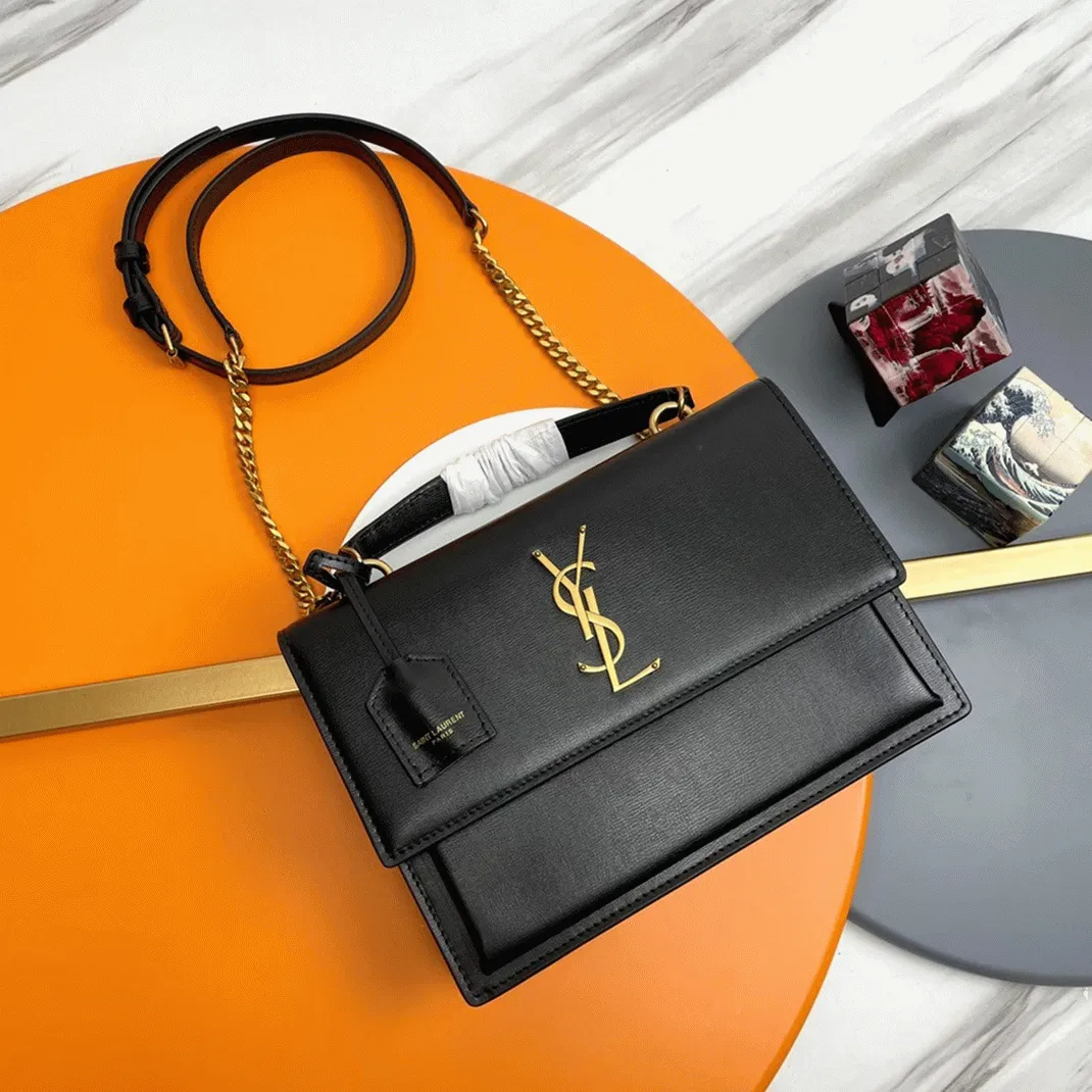 Knockoff Saint Laurent Sunset Medium Top Handle Bag Black Calfskin