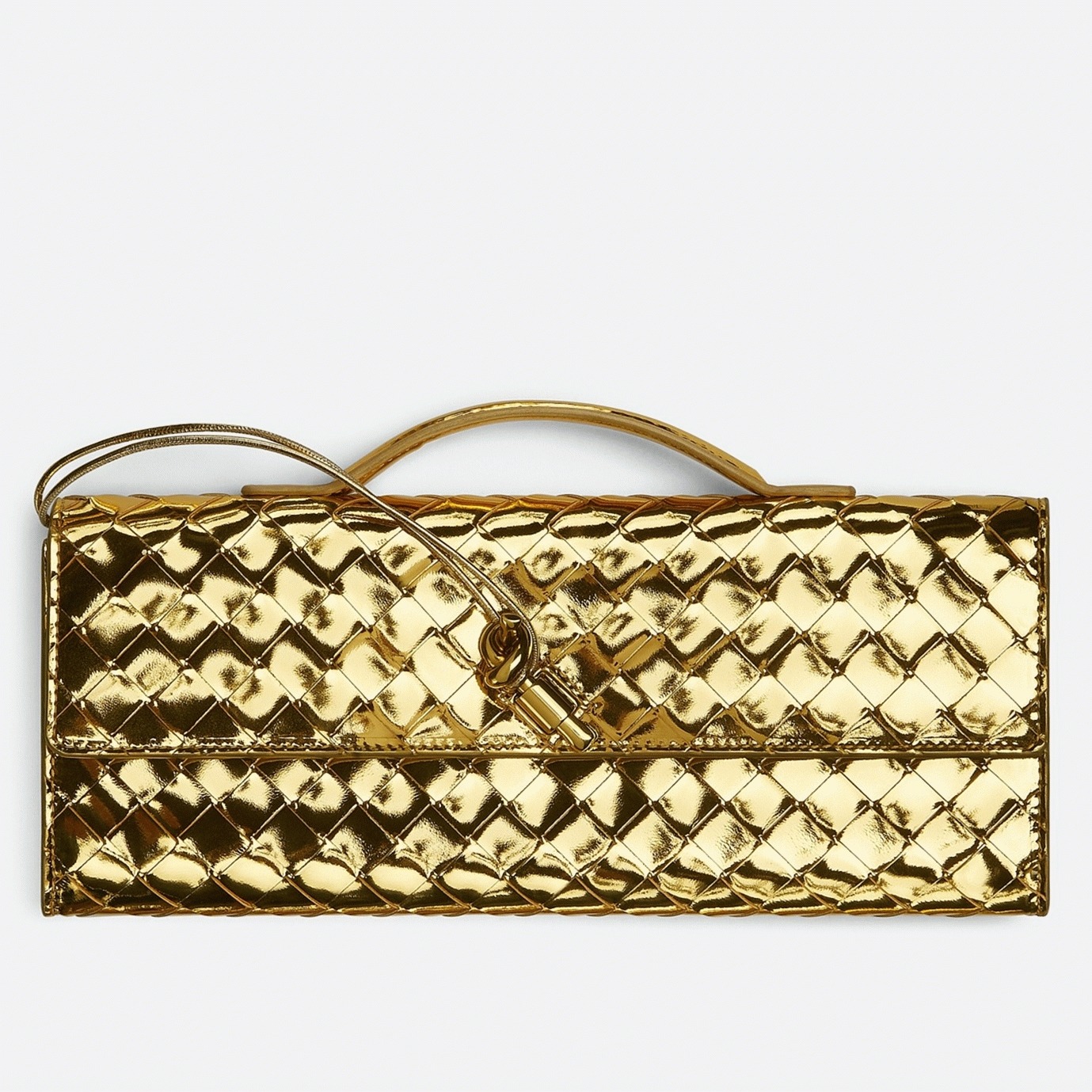 Fake Bottega Veneta Andiamo Clutch with Handle Gold