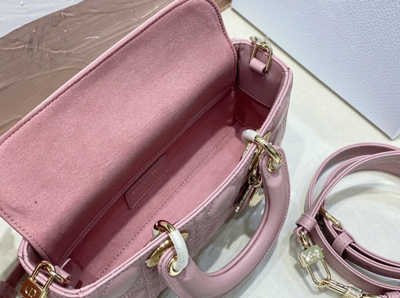 Dior Lady D-Joy Small Bag Fake in Peony Pink