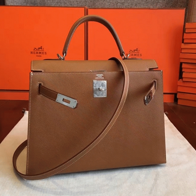 Brown Epsom Knockoff Hermes Kelly 32cm Sellier Classic Purse