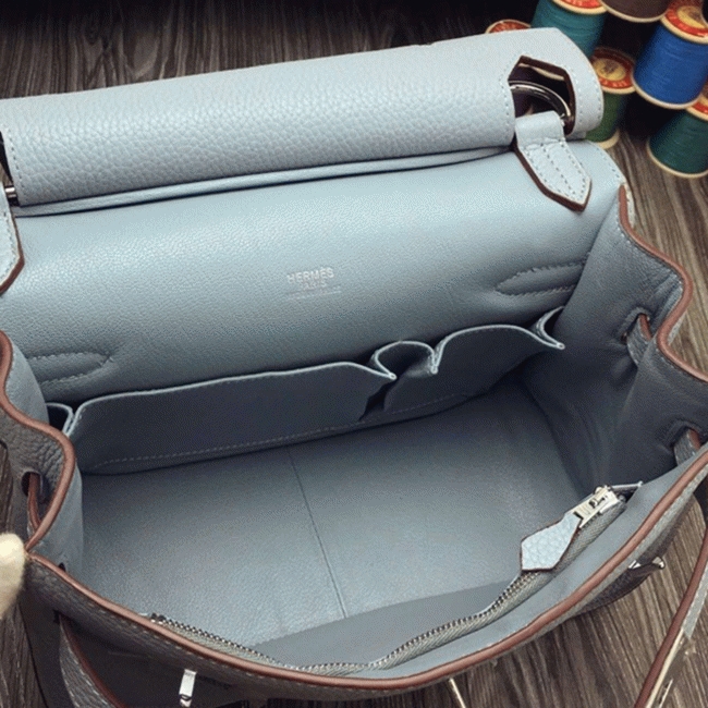 Blue lin fake designer Hermes Jypsiere 31cm handbag
