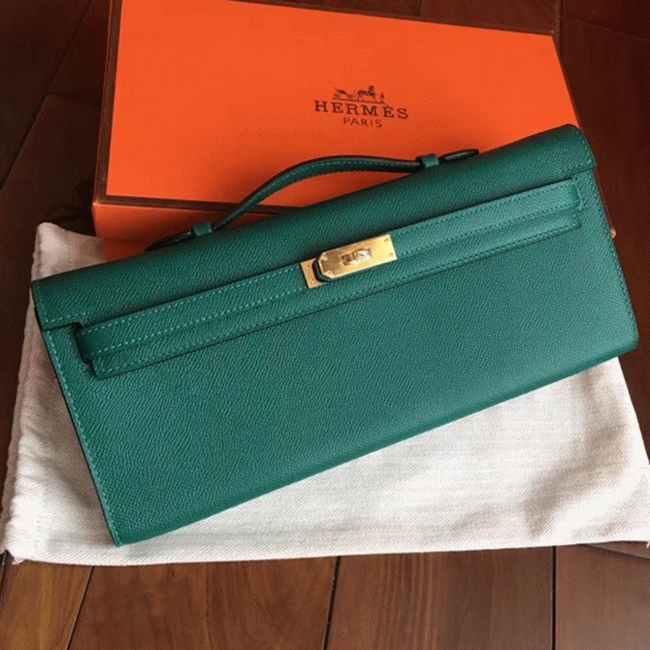 Malachite Epsom Fake Hermes Kelly Cut Clutch Fashion Purse