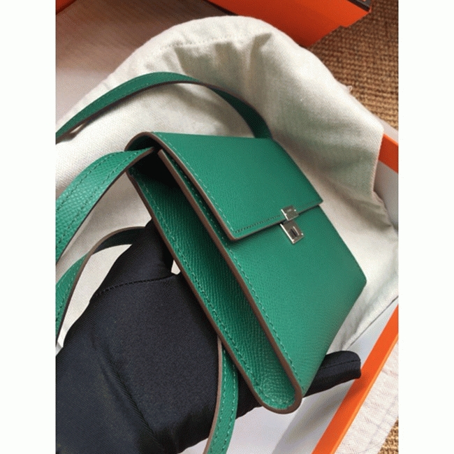 Green fake designer Hermes Clic wallet with strap