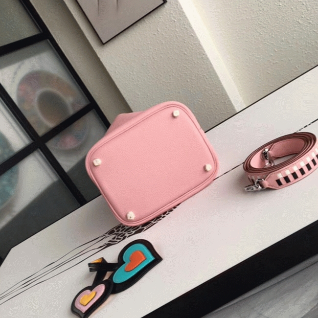 Pink Hermes Picotin Lock 18cm handbag with braided handles replica