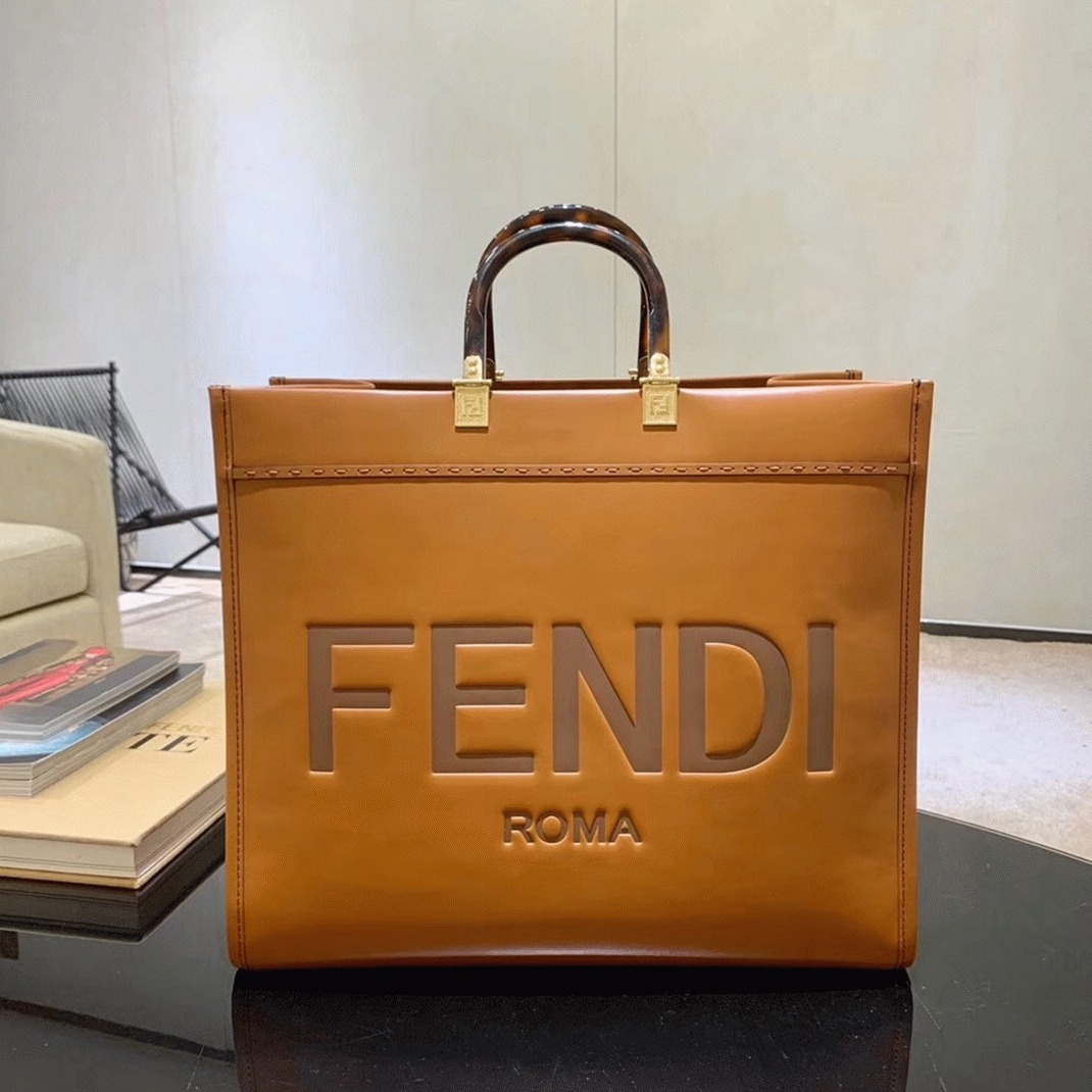 Top Quality Replica Fendi Sunshine Large Tote Bag In Brown Calfskin