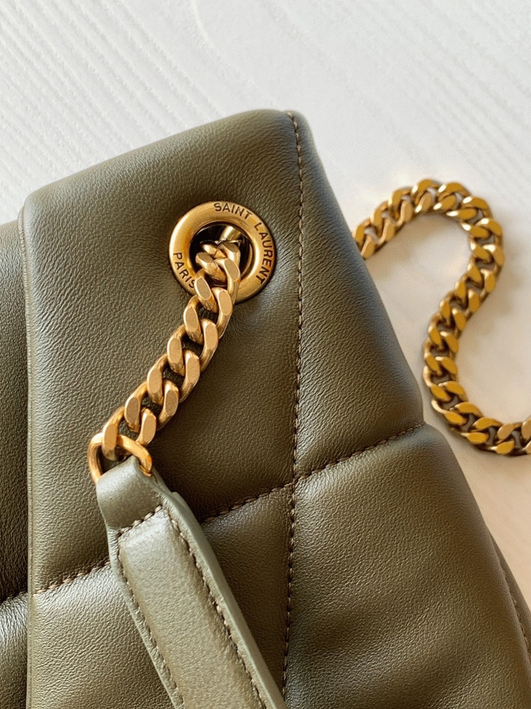 Replica Saint Laurent Puffer Small Chain Bag Army Green Lambskin