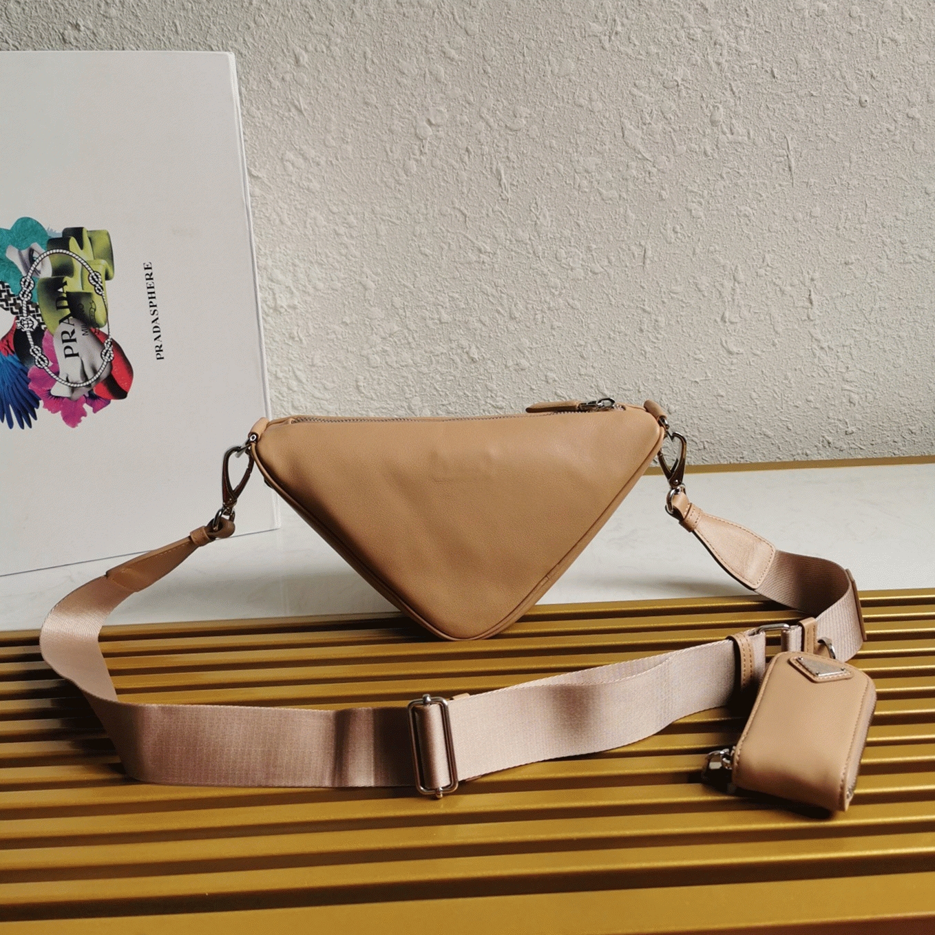 Prada Triangle Shoulder Bag Imitation in Beige