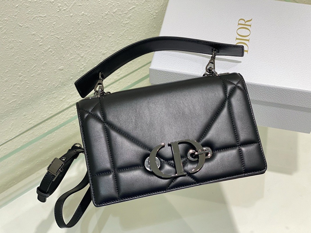 Dior 30 Montaigne Chain Bag with Handle Fake in Black Lambskin