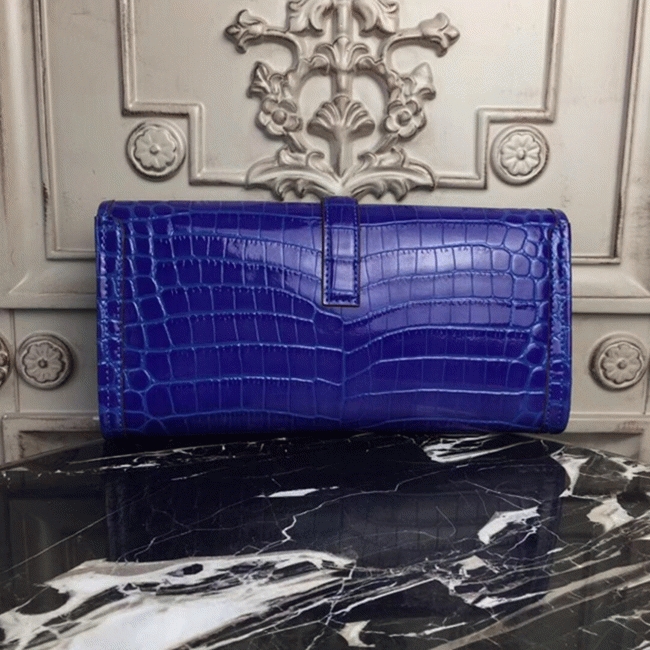 Blue electric crocodile leather replica Hermes Jige Elan clutch bag