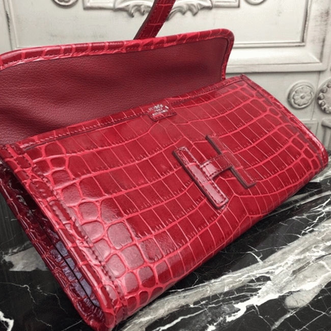 Top luxury dark red crocodile leather replica Hermes Jige Elan clutch bag