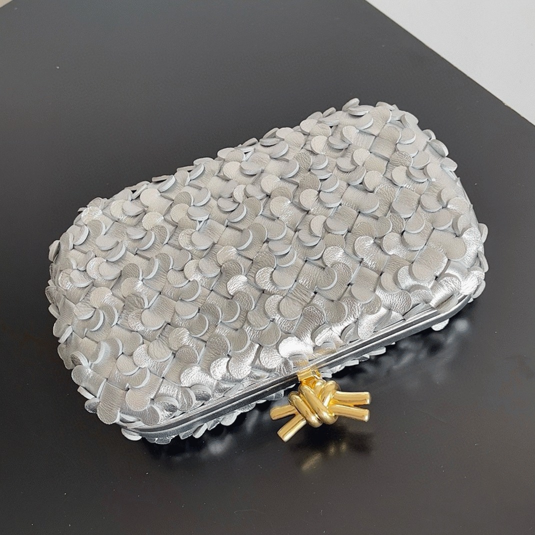 Replica Bottega Veneta Knot Minaudiere Clutch Silver Sequins