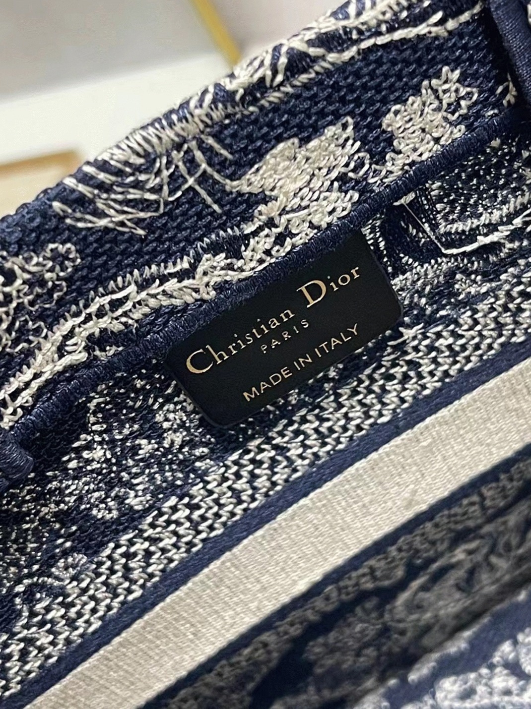 Dior Small Book Tote Bag Knockoff in Blue Toile de Jouy Reverse Embroidery
