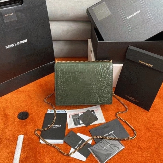 Replica Saint Laurent Cassandra Medium Bag Green Crocodile