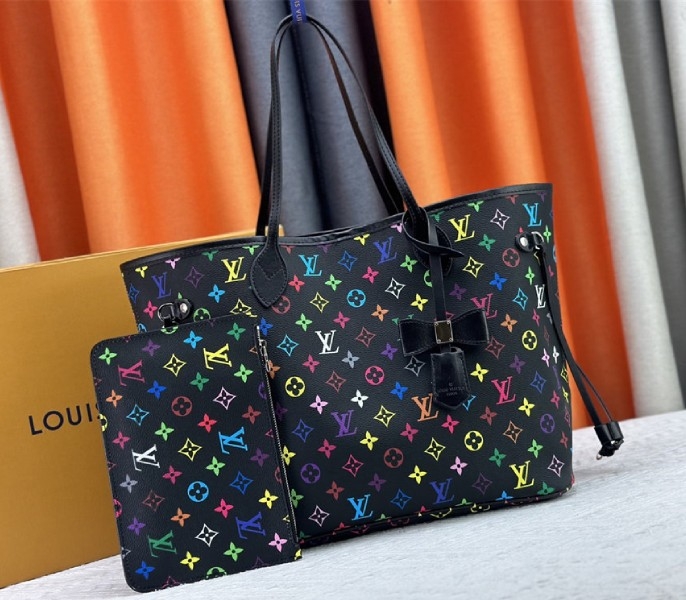 Louis Vuitton X TM Multicolored Neverfull MM In Black