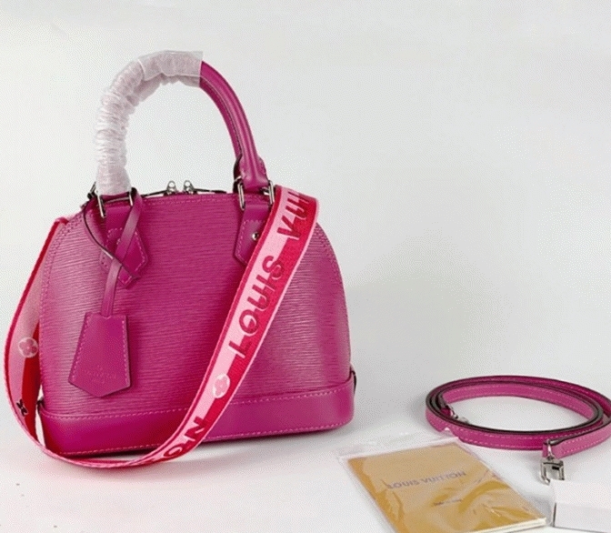 Louis Vuitton Epi Leather Alma BB Handbag In Pondichery Pink With Jacquard Strap