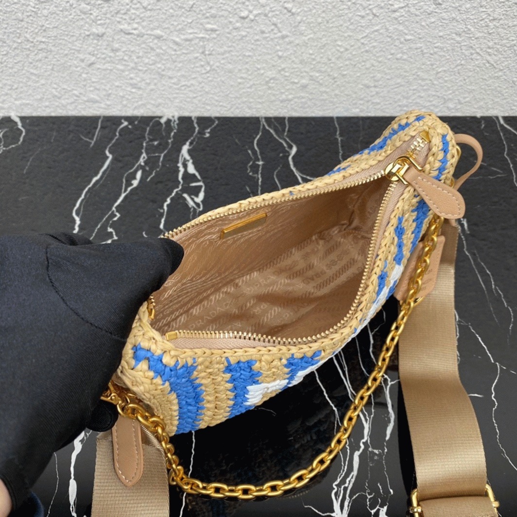 Prada Re-Edition Bag Fake in Beige and Blue Stripe