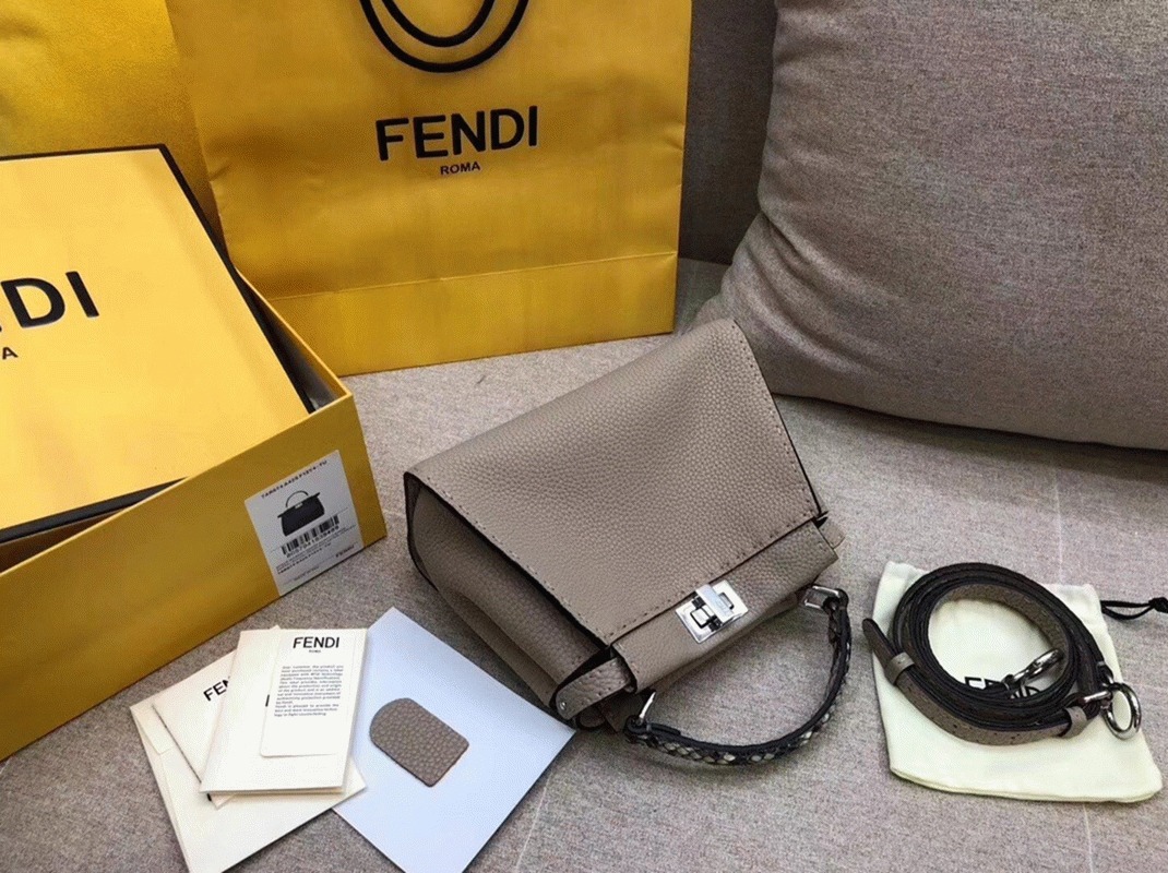 Top Quality Knockoff Fendi Peekaboo Mini Selleria Grey Bag with Python Leather Handle