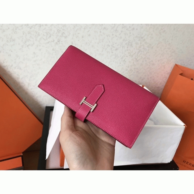 Peach Epsom Copy Luxury Hermes Bearn Wallet