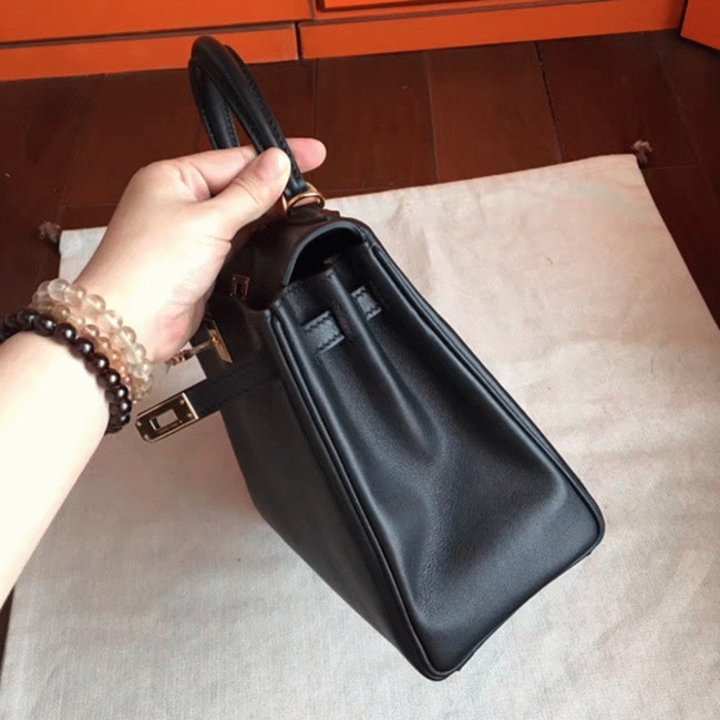 Black Swift Replica Hermes Kelly 25cm Retourne Soft Bag