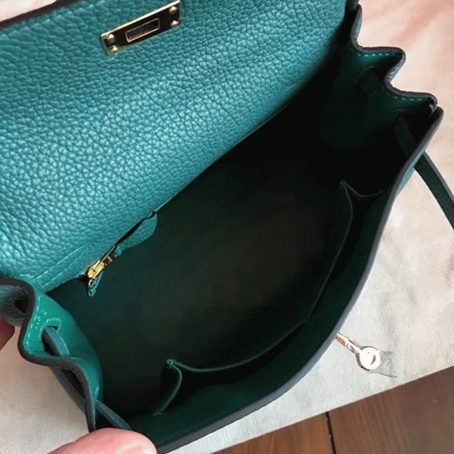Malachite Clemence Replica Hermes Kelly 25cm Retourne Tote