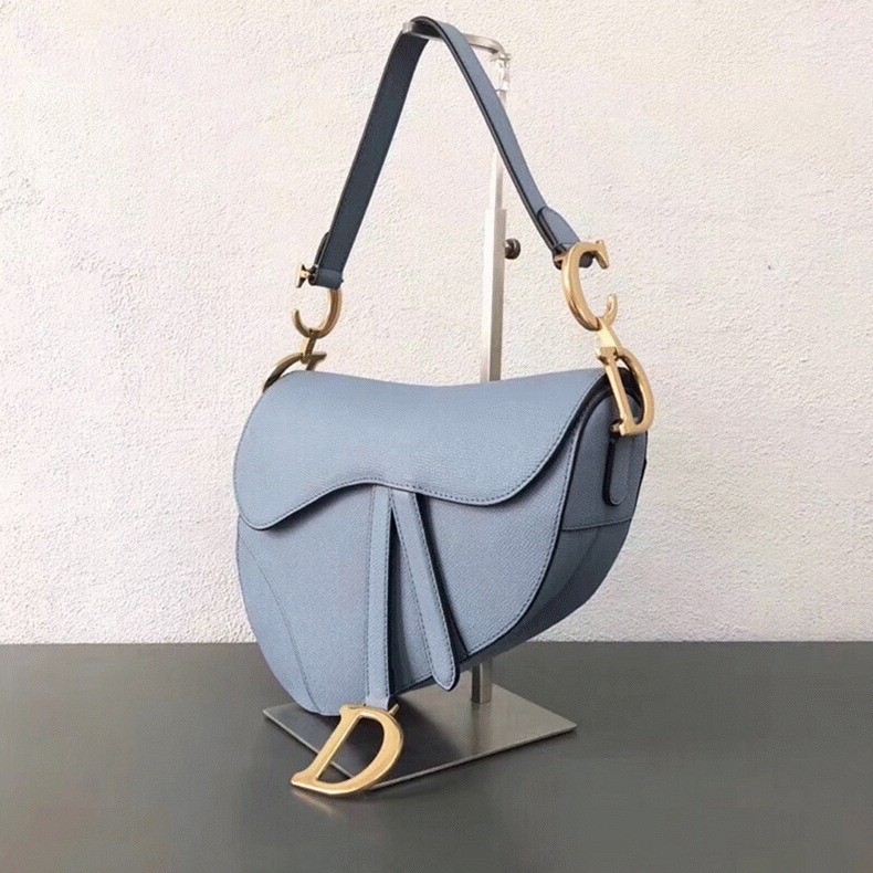 Dior Saddle Bag Knockoff in Sky Blue Grained Calfskin