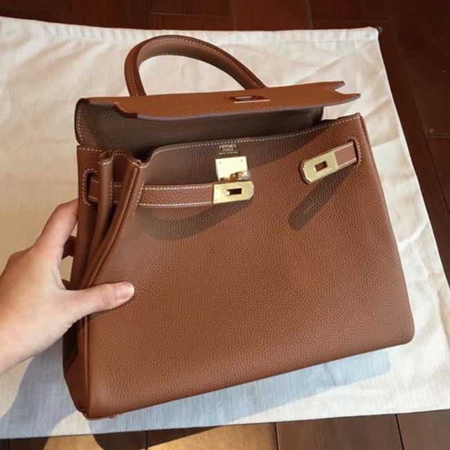 Gold Clemence Knockoff Hermes Kelly Retourne 28cm Classic Bag