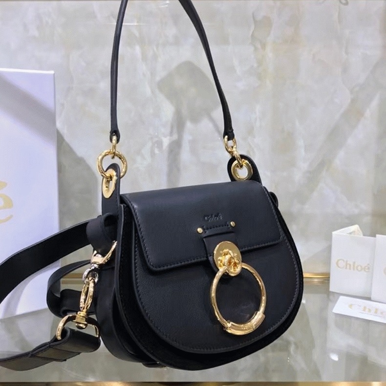 Top Quality Knockoff Chloe Small Tess Shoulder Bag In Black Calfskin