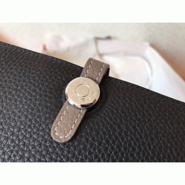 Black taupe knockoff Hermes Dogon duo wallet