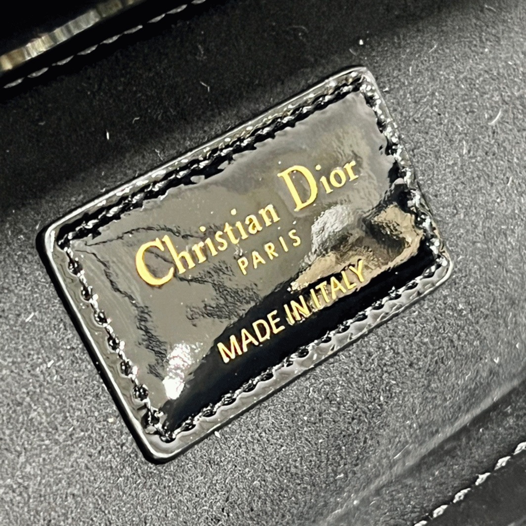 Dior Lady D-Joy Medium Bag Faux in Black Patent Cannage Calfskin