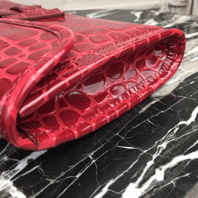 Top luxury dark red crocodile leather replica Hermes Jige Elan clutch bag
