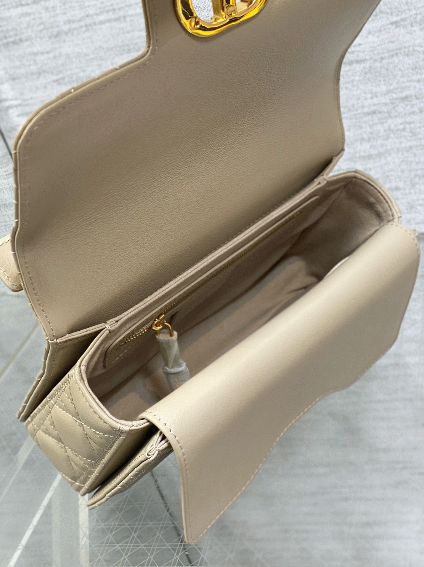 Dior Small Jolie Top Handle Bag Knockoff in Beige Cannage Calfskin