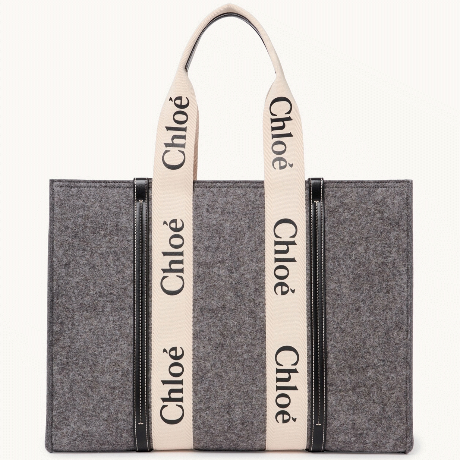 Top Quality Fake Chloe Medium Woody Tote Bag In Grey Felt