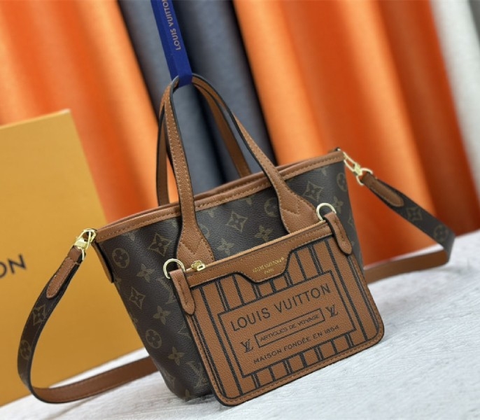 Louis Vuitton Neverfull Bandouliere Inside Out BB Tote In Monogram Canvas And Brown Leather