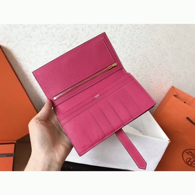 Peach Epsom Copy Luxury Hermes Bearn Wallet