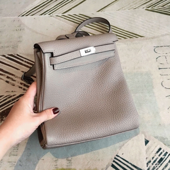 Gris Asphalt Clemence Replica High Quality Hermes Kelly Ado PM Bag