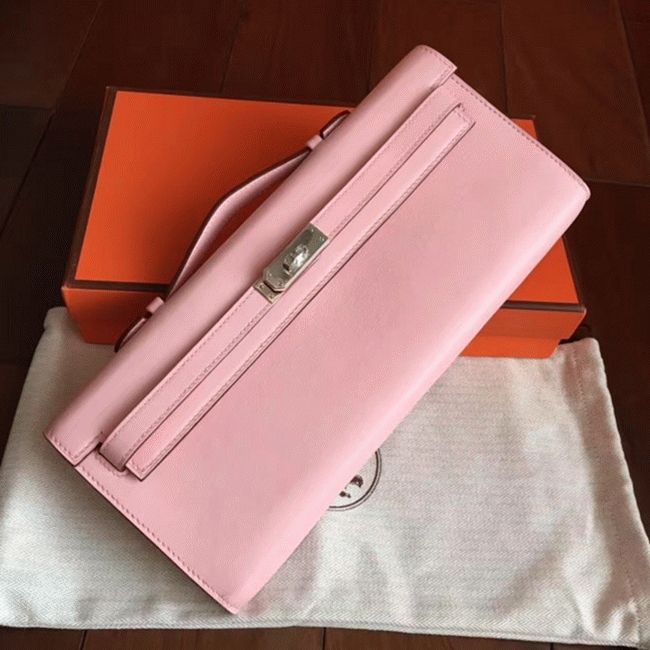 Rose Dragee Swift Knockoff Hermes Kelly Cut Clutch Soft Pastel Bag