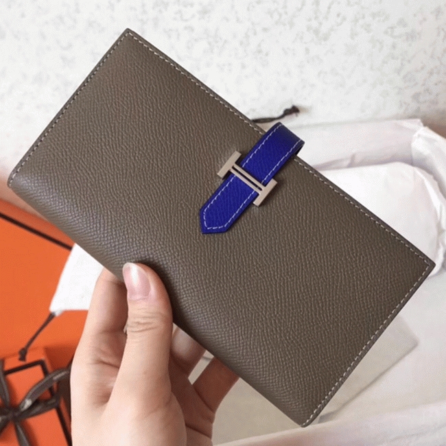 Taupe Electric Blue Epsom Replica Hermes Bearn Wallet