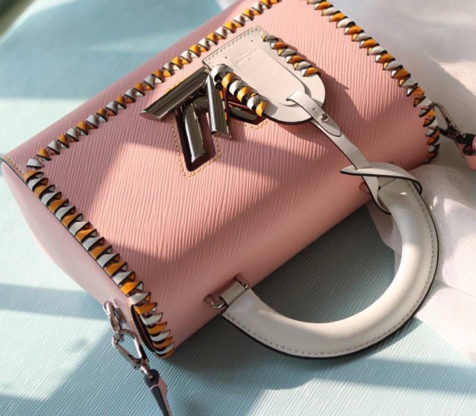 Louis Vuitton Epi Leather Twist MM Bag In Rose Bellerin Pink With Braided Edges Flap