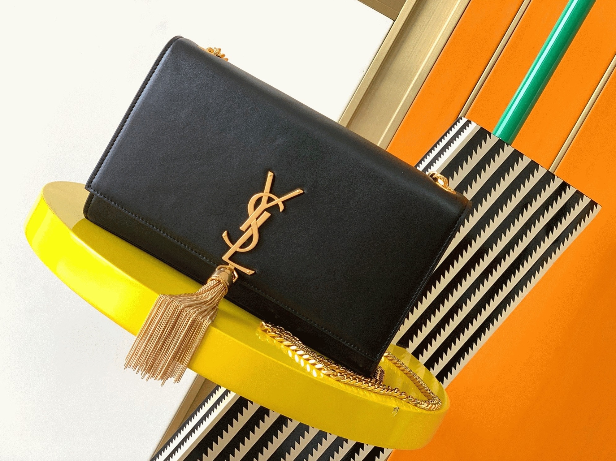 Fake Saint Laurent Kate Medium Tassel Bag Black Smooth Leather