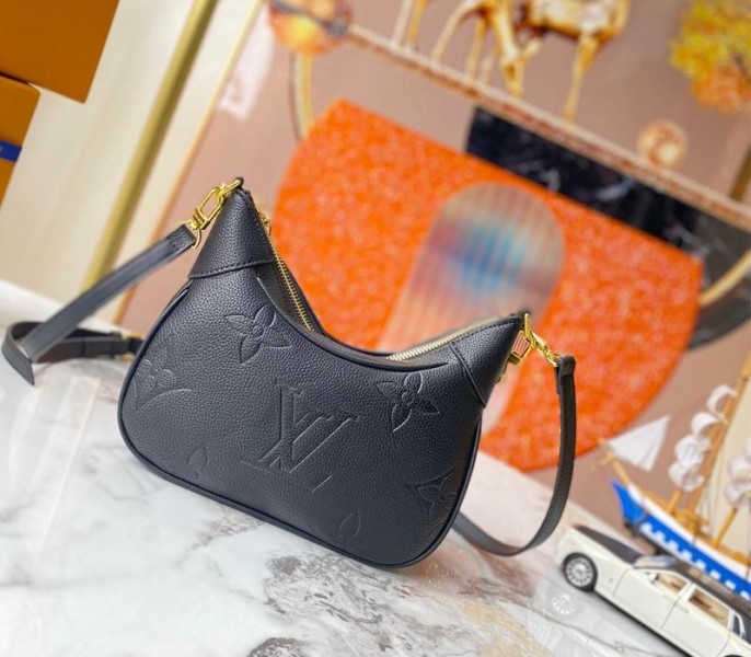 Louis Vuitton Monogram Empreinte Leather Bagatelle Mini Hobo In Black