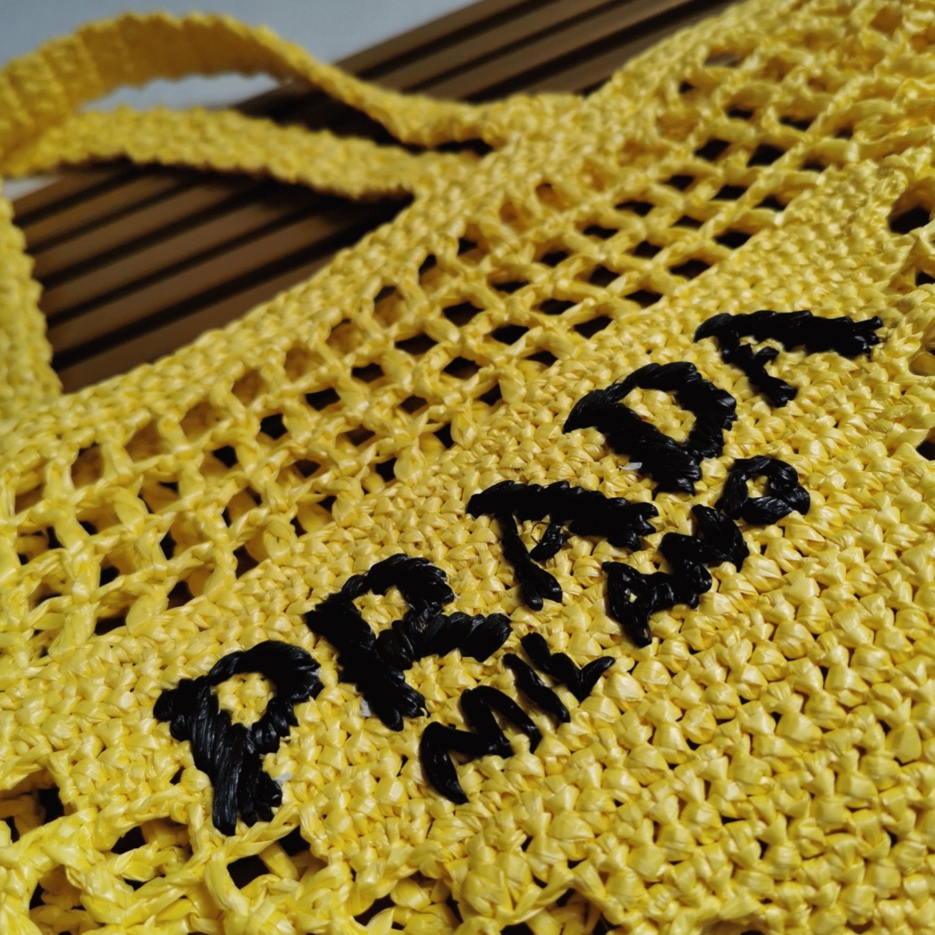 Prada Small Tote Bag Replica in Yellow Woven Raffia