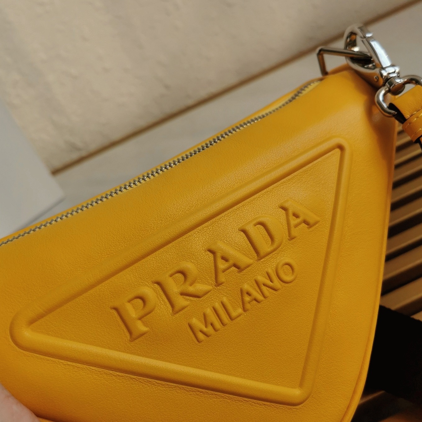 Prada Triangle Shoulder Bag Replica in Yellow
