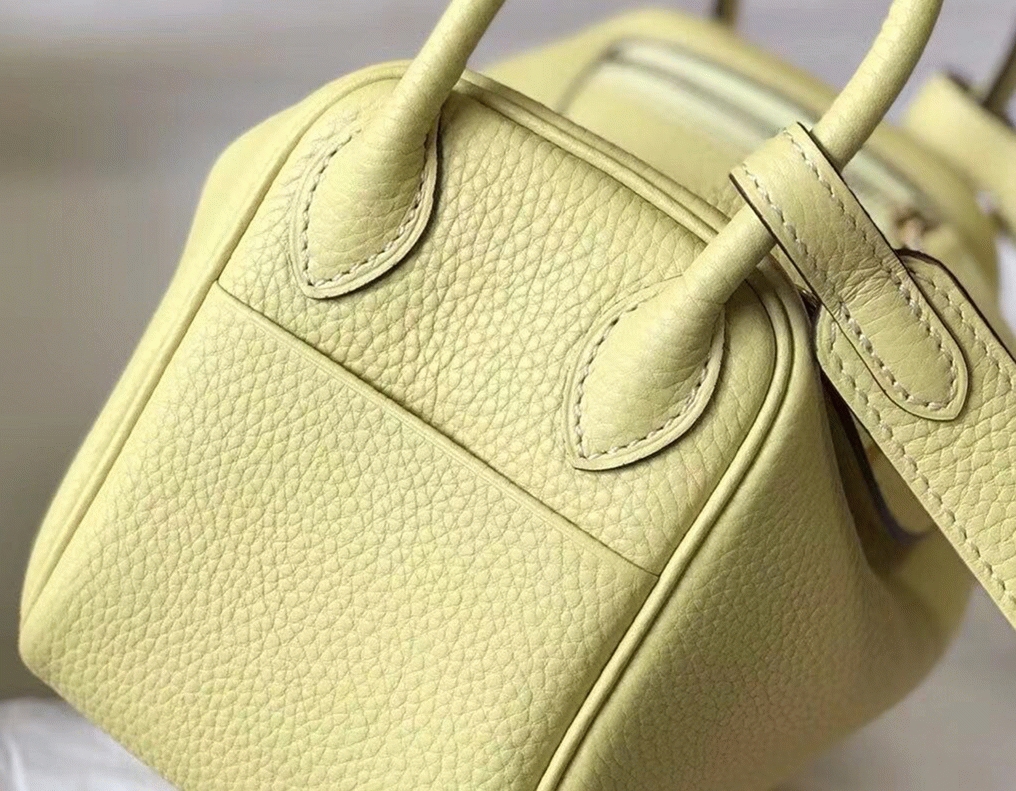 Replica Hermes Lindy Mini handbag in jaune poussin clemence leather