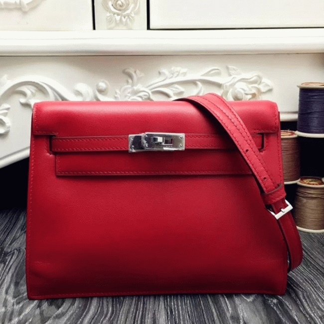 Red Swift Leather Fake Hermes Kelly Danse Chic Handbag